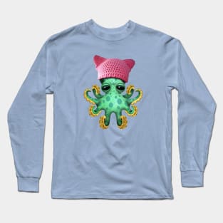 Cute Baby Octopus Wearing Pussy Hat Long Sleeve T-Shirt